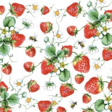 Papierserviette - groß - Strawberries all over white