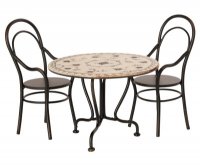 Coffee Table - Dining Table w. 2 chairs - black 3er SET