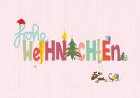 Postkarte QUER - Frohe Weihnachten Bunt